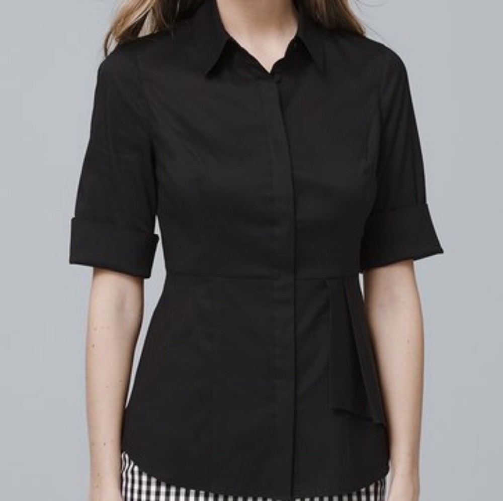 WHBM | black ruffle detail shirt | stretch cotton